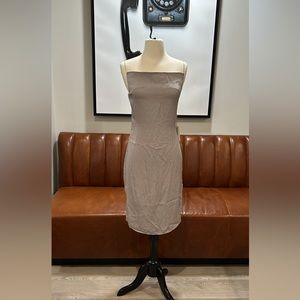 BRAND NEW! Slip-Style Dress with Side Slit, Taupe, Slightly Draped Neck Line